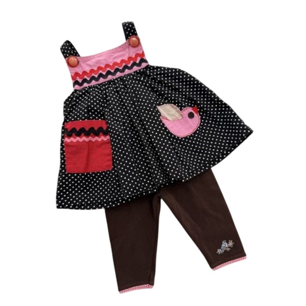 Misha LuLu Cotton Two Piece Vintage Applique Bird Outfit Set 12/18 mo